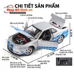 Mô Hình Xe Nissan Skyline GT-R R34 1:24 Kim Loại Cao Cấp
